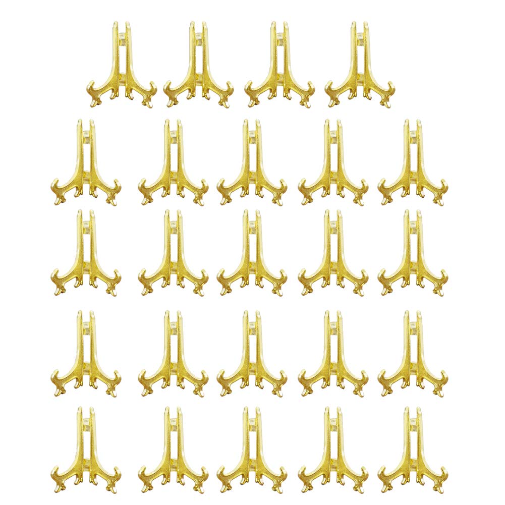 Artliving 3" Gold Plastic Stand Cookie Holder Display Stand Place Card Holder Display Easels at Weddings, Birthday Party（24 Pack）