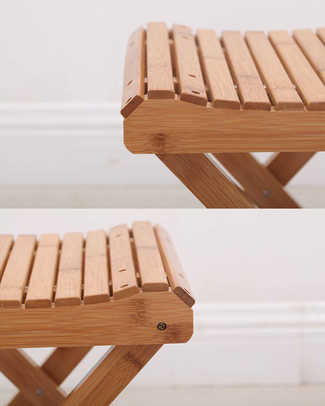 Salafey Bamboo Folding Stool for Shaving Shower Foot Rest,Home Portable Folding Shower Seat,Fully Assembled 12.4” Height: Furniture & Decor