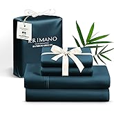 KRIMANO Bamboo Viscose Sheet Set Queen Size, Cooling Sheets Bed Set | 100% Organic Viscose Derived from Bamboo, Hotel Luxury Silky&amp; Breathable for Hot Sleepers, 17" Deep Pocket, Navy Blue