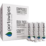 Portawipes Coin Tissues | 500 Pack with 4 Carrying Cases | Toilet Paper Tablets | Compressed Towels | Expandable Wipes | Soft