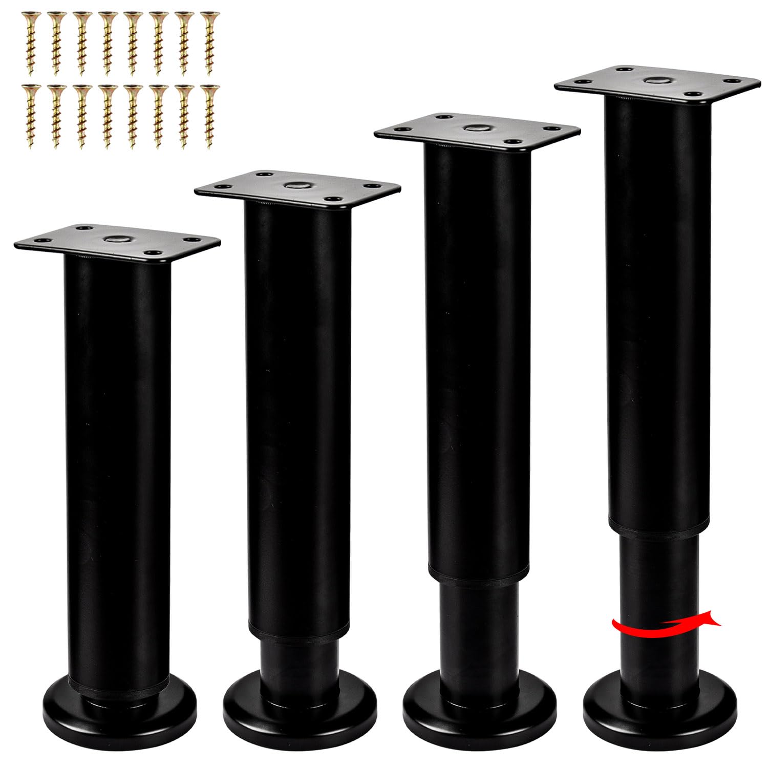 TCHOSUZ 3-5 Inch / 8-12.5cm Adjustable Metal Furniture Legs, Set of 4 Heavy Duty Bed Frame Center Slat Support Legs DIY Replacement Feet for DIY Cabinet Sofa Couch TVstand Chair Desk Black