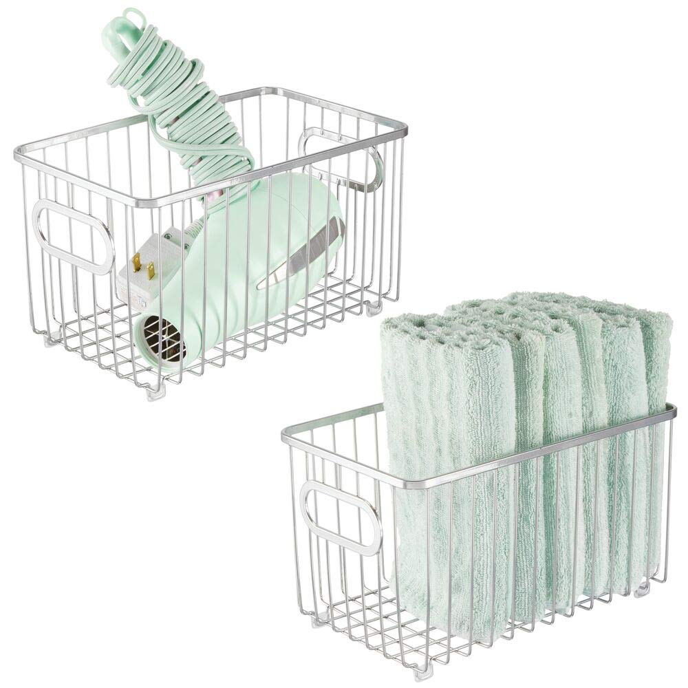 Mua Mdesign Metal Bathroom Storage Organizer Basket Bin Modern Wire Grid Design For Organization In Cabinets Shelves Closets Vanity Countertops Bedrooms Under Sinks 2 Pack Chrome Tren Amazon Má»¹ Chinh Hang 2020 Fado