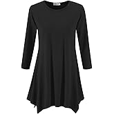 Topdress Women's Swing Tunic Tops 3/4 Sleeve Loose T-Shirt Dress