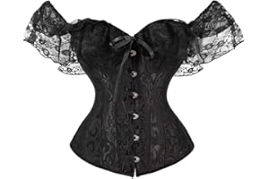 SHYMMUO Women Corset Top with Lace Sleeve Sexy Bustier Lingerie Waist Cincher Costume Tops