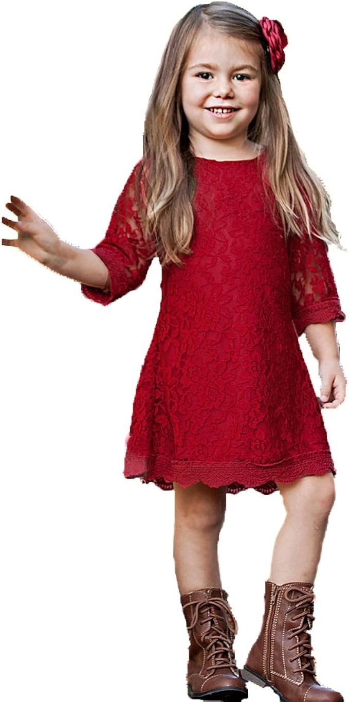 red lace flower girl dress