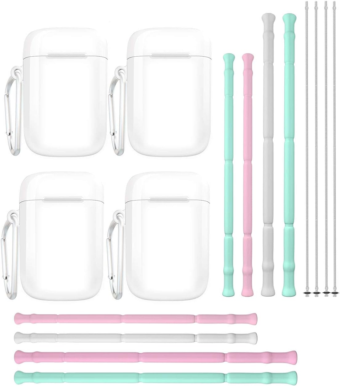Reusable Silicone Straw-8 Pieces Food-Grade Silicone Collapsible Straws Reusable Foldable Drinking Tube Set with 4 Magnetic Portable Case and 4 Hanging Buckle 4 Newest Durable Brush[FDA & BPA Free]