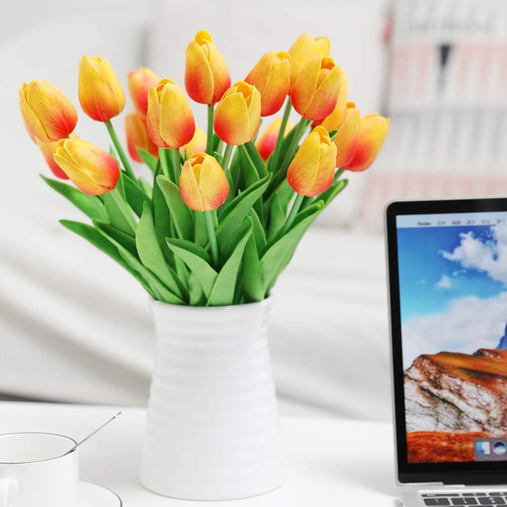 Veryhome Artificial Tulips Fake Tulip Flower Latex Material Real Touch Bouquets for Wedding Room Home Hotel Party Decoration and DIY Decor (Orange-20PCS) - Image 3