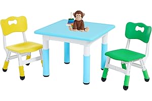 FUNLIO Kids Table and 2 Chairs Set, Height Adjustable Toddler Table and Chair Set for Ages 3-8, Easy to Wipe Arts & Crafts Ta
