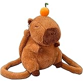 Whrigud Adorable Capybara Backpack with Leash - Fluffy Orange Capybaras Stuffed Animal Shoulder Bag