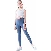 Girls Yoga Pants V Cross Waisted Kids Yoga Leggings with Pockets Buttery Soft Workout Running Athletic Leggings Stretchy