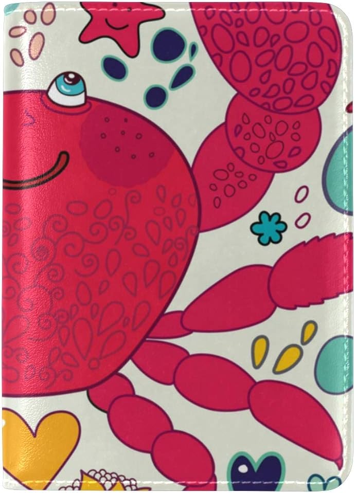Crab Cartoon Leather Travel Passport Holder Cover Case Card Wallet Design Elastic Band
