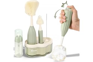 BAOBRAVA Baby Bottle Brush Set [Push-Press + Bendable Bottle Brush: 360°Comprehensive Cleaning] Baby Bottle Cleaner Brush Set for Baby Bottle/Nipple/Straw/Breast Pump Drying Rack and Travel Bag Included