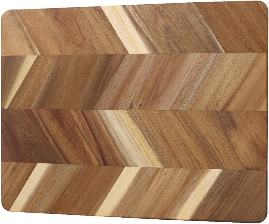 Acacia Wood Herringbone Cutting Board 14.2 x 11 Inch for kitchen, Lightweight One Handed Chopping Board for Meat Vegetable Brisket Fruit By HTB