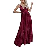 Dokotoo Womens Formal Dresses Deep V-Neck Embroidered Lace Mesh Evening Party Prom Dress Long Wedding Dress