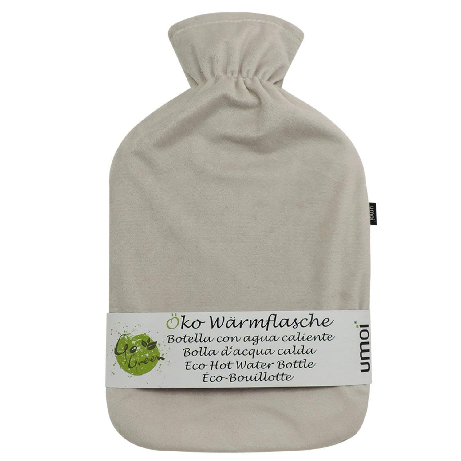 Hot Water Bottle 2 Litre with Supersoft Korean Fleece Cover with Zip and Extra Lining (Beige)