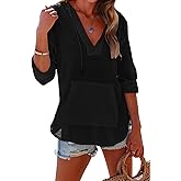 Ebifin Women's Beach Cover Up Hoodies Sweatshirt Long Sleeve V Neck Pocketed Hooded Shirt Top