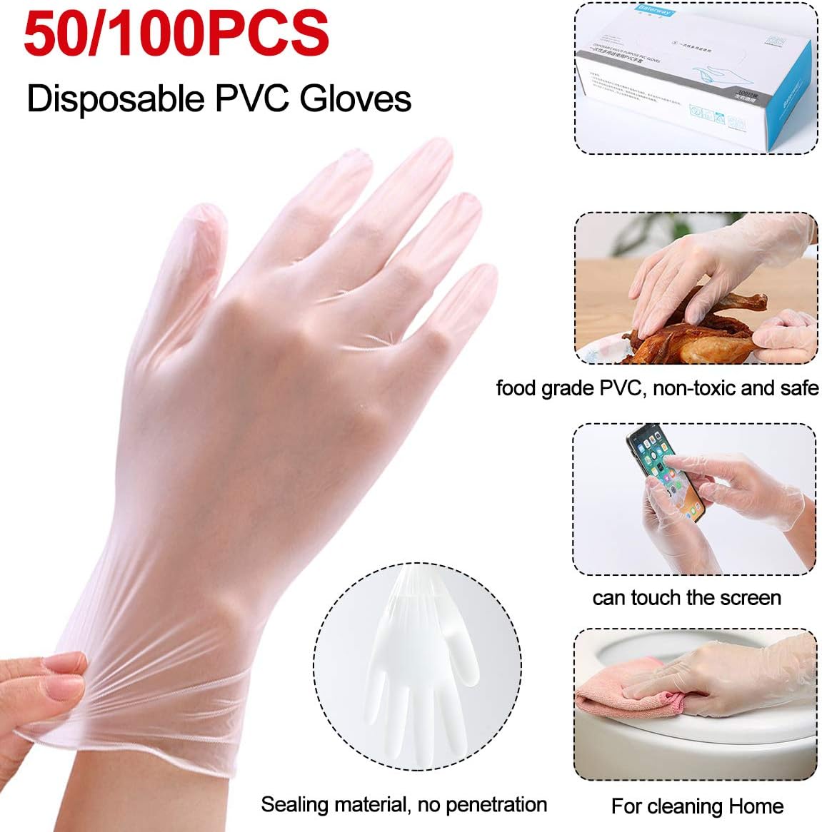 Tvird 50 Pack Disposable Gloves, Disposable Gloves Medium Powder Free | Latex Free Multipurpose Medium 50 Pcs