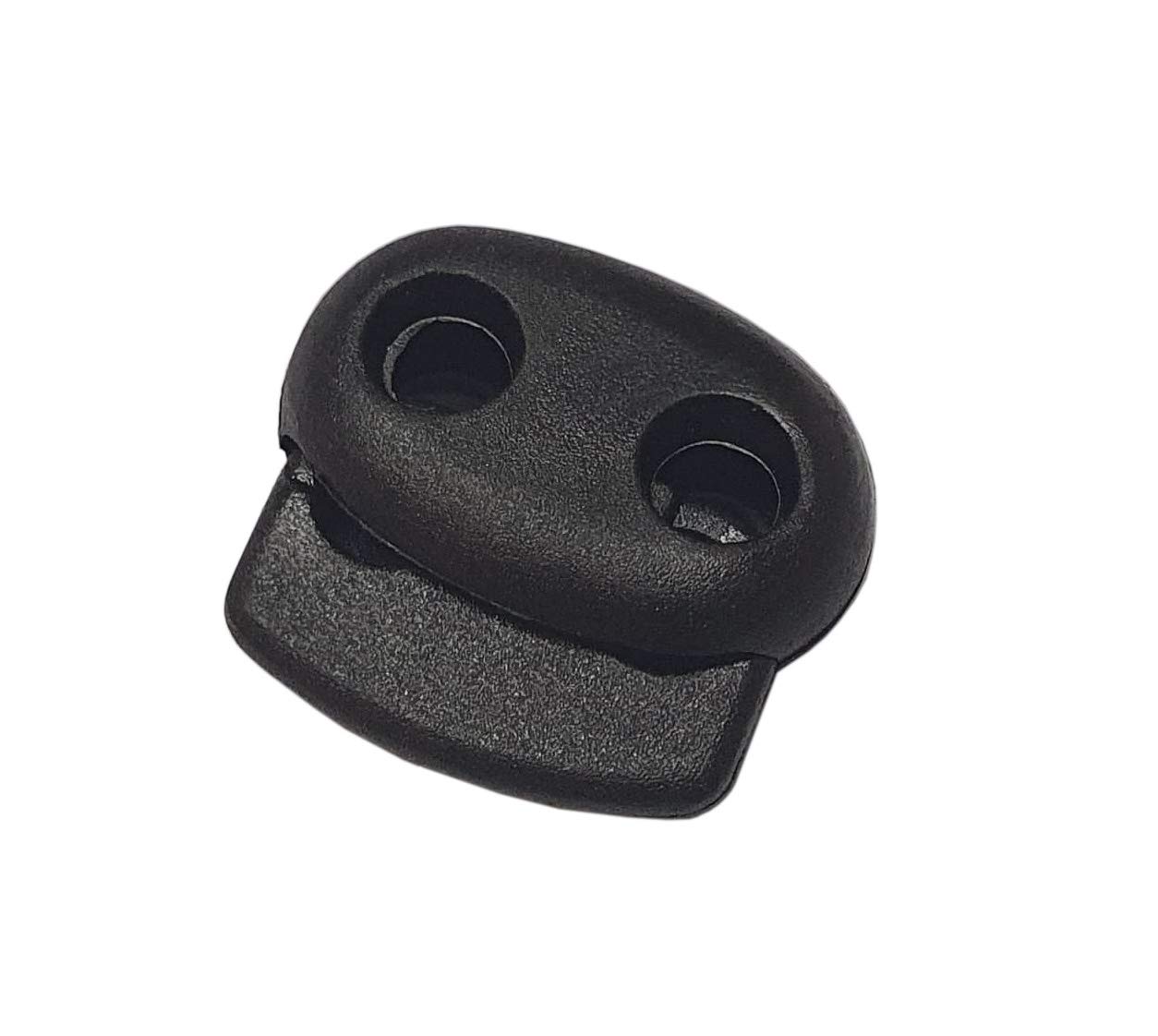 Pack of 10 Cord Locks, Cord Clamp, Double Hole, Black, Ideal for 3/4/5 mm Cord, Laces, Band Clamp, Toggle Stop for Ropes, Jackets, Elastic Band (Model - 2)