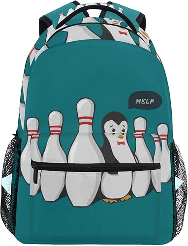 Amazon ボウリング面白いペンギンカジュアルバッグ リュック リュック ショルダーバッグ 流行 おしゃれ 人気 ラップトップバッグ こども 通勤 通学 リュックサック
