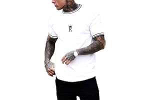 SOLY HUX Men's Crown Letter Print Striped Trim Tee Tops Short Sleeve Crew Neck Summer T Shirt