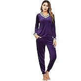 Irevial Women's Striped V Neck Velour Tracksuit Two Piece Sweatsuits Sets with Pocket