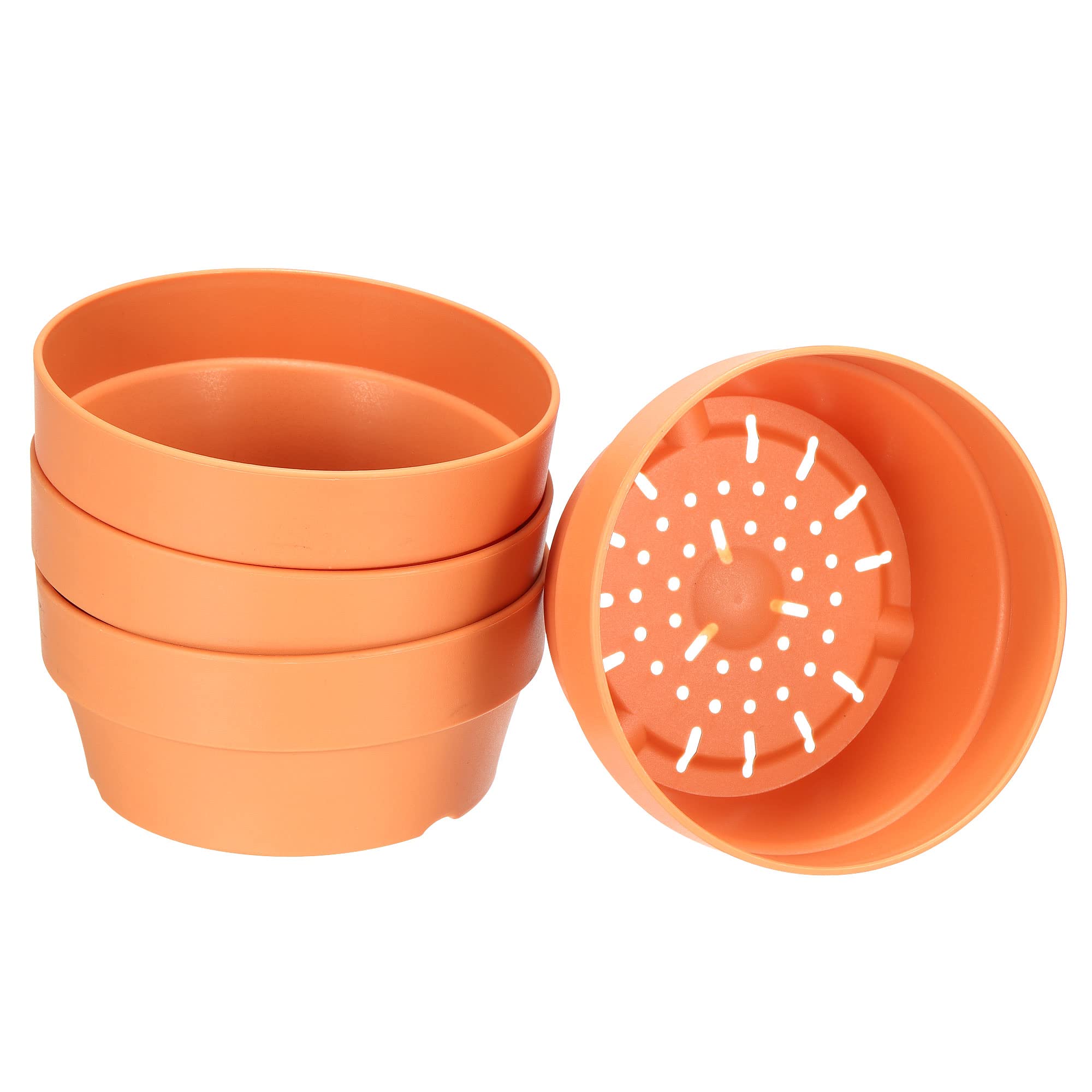 PATIKIL 5 Inch Plastic Plant Pot with Hole, 4 Pack Flower Planter Container for Indoor Outdoor, Orange
