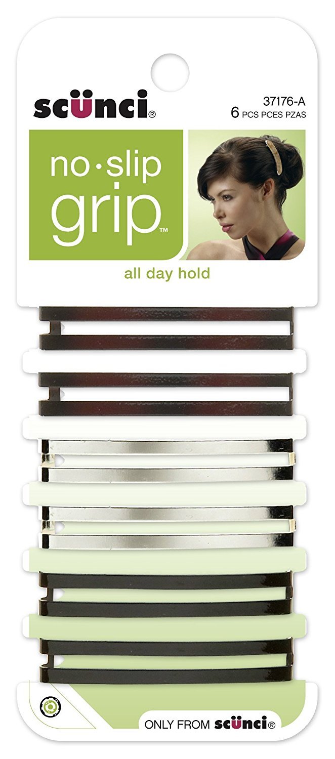 Scunci No-Slip Grip Open Center Stay Tight Barrettes, Assorted Colors, 6-Count : Hair Barrettes : Beauty
