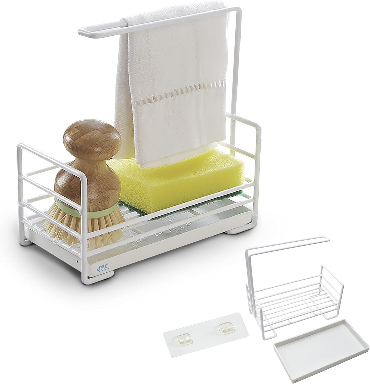 S.I.C Kitchen Sponge Holder, Sink Organizer for Sponges and Cloths, Stainless Steel, White