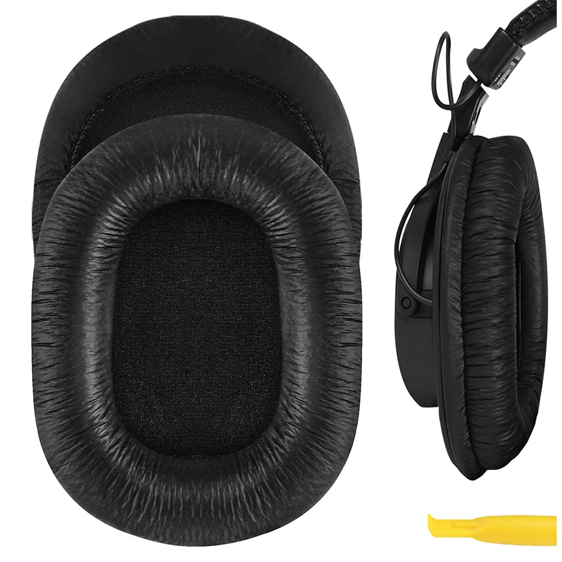 Geekria Leatherette Replacement Ear Pads for SONY MDR-7506, MDR-MV1, MDR-V6, MDR-V7, MDR-M1, MDR-M1ST, MDR-CD900ST Headphones Ear Cushions, with Video Guide (Black)