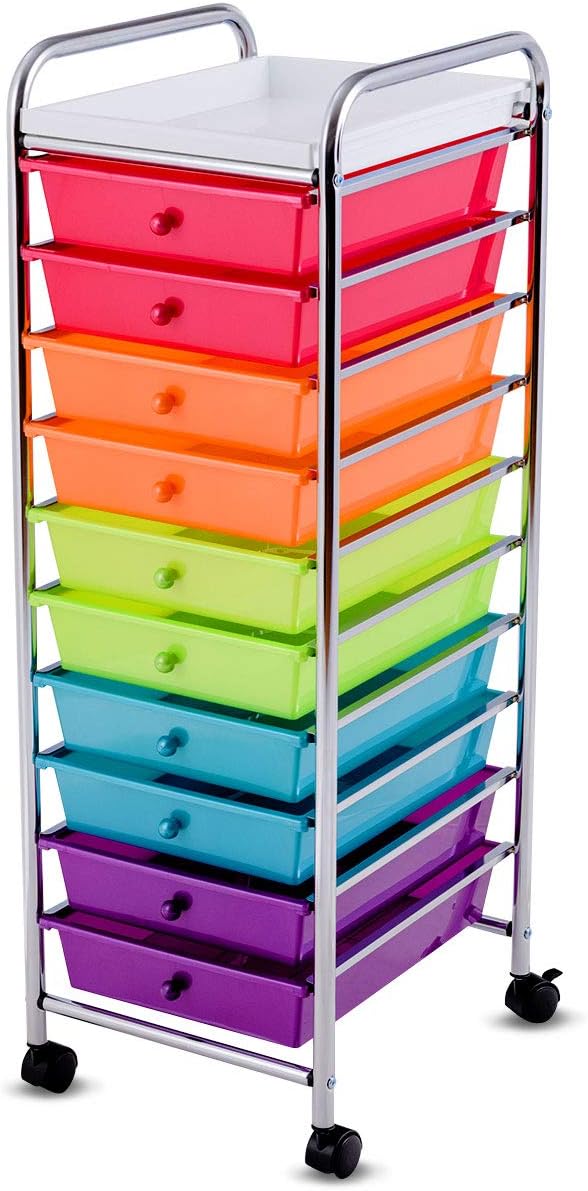 Giantex 10Drawer Organizer Cart, Pearlescent MultiColor