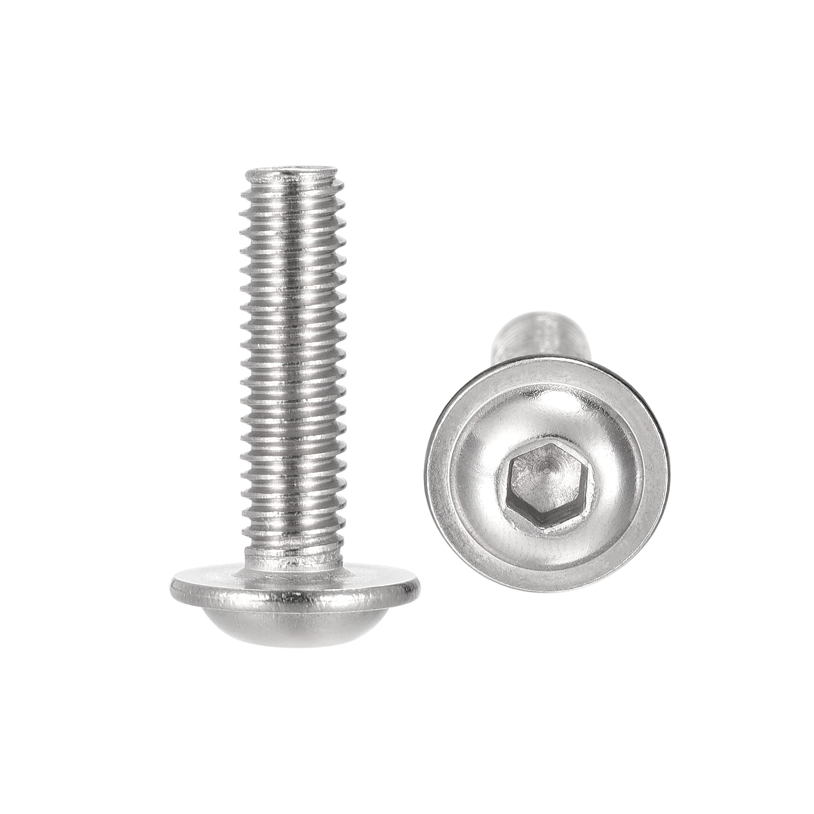 sourcing map Flanged Button Head Socket Cap Screws, M6*22mm Hex Socket Drive Screw, 304 Stainless Steel Fasteners Bolts, Fully Threaded Machine Screw 20Pcs