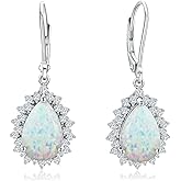 RANDES Pear Dangle Earrings for Women 925 Sterling Silver Created Ruby/Emerald/Sapphire/Opal Gemstone Birthstone Earrings Halo Teardrop Earrings