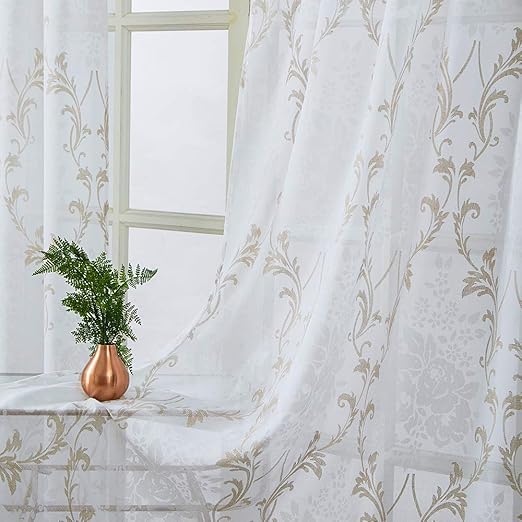 Amazon Com Mrtrees Sheer Curtains 63 Inch Length Floral Printed