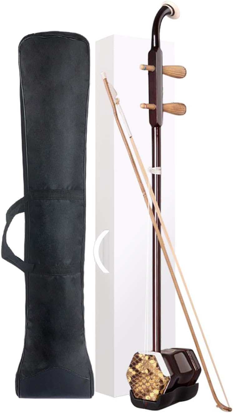 Orient Light Chinese Erhu Entry Level 2-string Violin Sinitic Chinese 2-string Violin Fiddle Sinitic Musical Instrument Traditional Handicraft Black Tracery with Bag