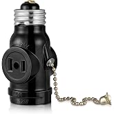 2 Outlet Light Socket Adapter,E26 Bulb Socket to Outlet Splitter,Converts Medium Screw Socket into a Socket with Two outlets,Polarized Outlet,with Pull Chain Switch. UL Listed, Black (1-Pack)