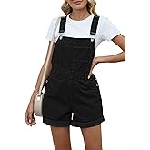 Pink Queen Women's Denim Shortalls Casual Adjustable Straps High Waist Bib Jeans Overalls Shorts Romper with Pockets
