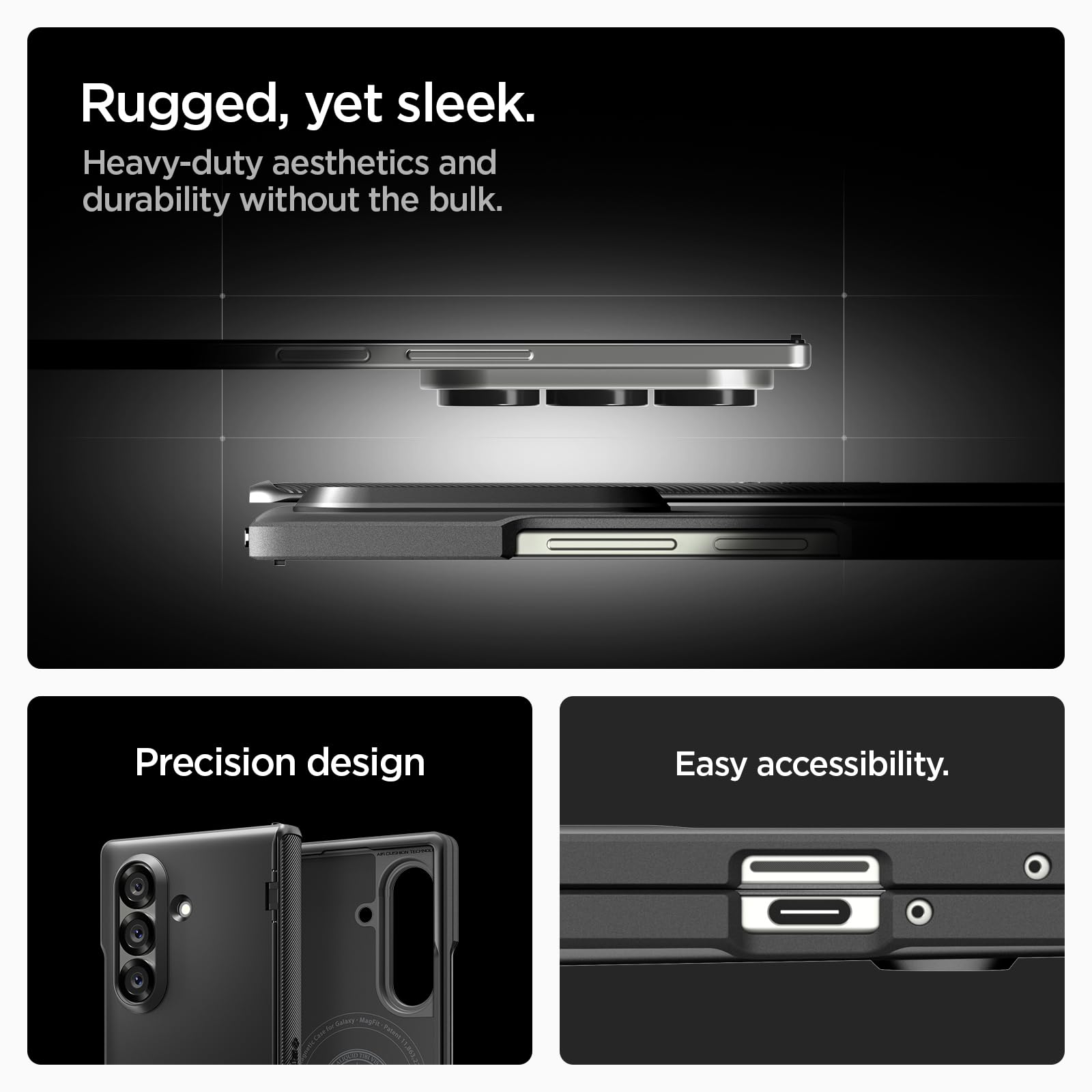 Spigen for Galaxy Z Fold 7 Case, Slim Armor Pro MagFit [Hinge Protection] [Fast Wireless Charging/Magnet for Galaxy] - Black