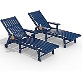THOEOE Patio Chaise Lounge Chair Set of 2, Oversized Lounge Chair Outdoor with 5 Positions, HDPE, Patio Lounge Chair with Wheels & Cup Holder for Pool, Deck, Poolside,Navy Blue