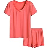 Latuza Women's V-neck Sleepwear Short Sleeve Pajama Set