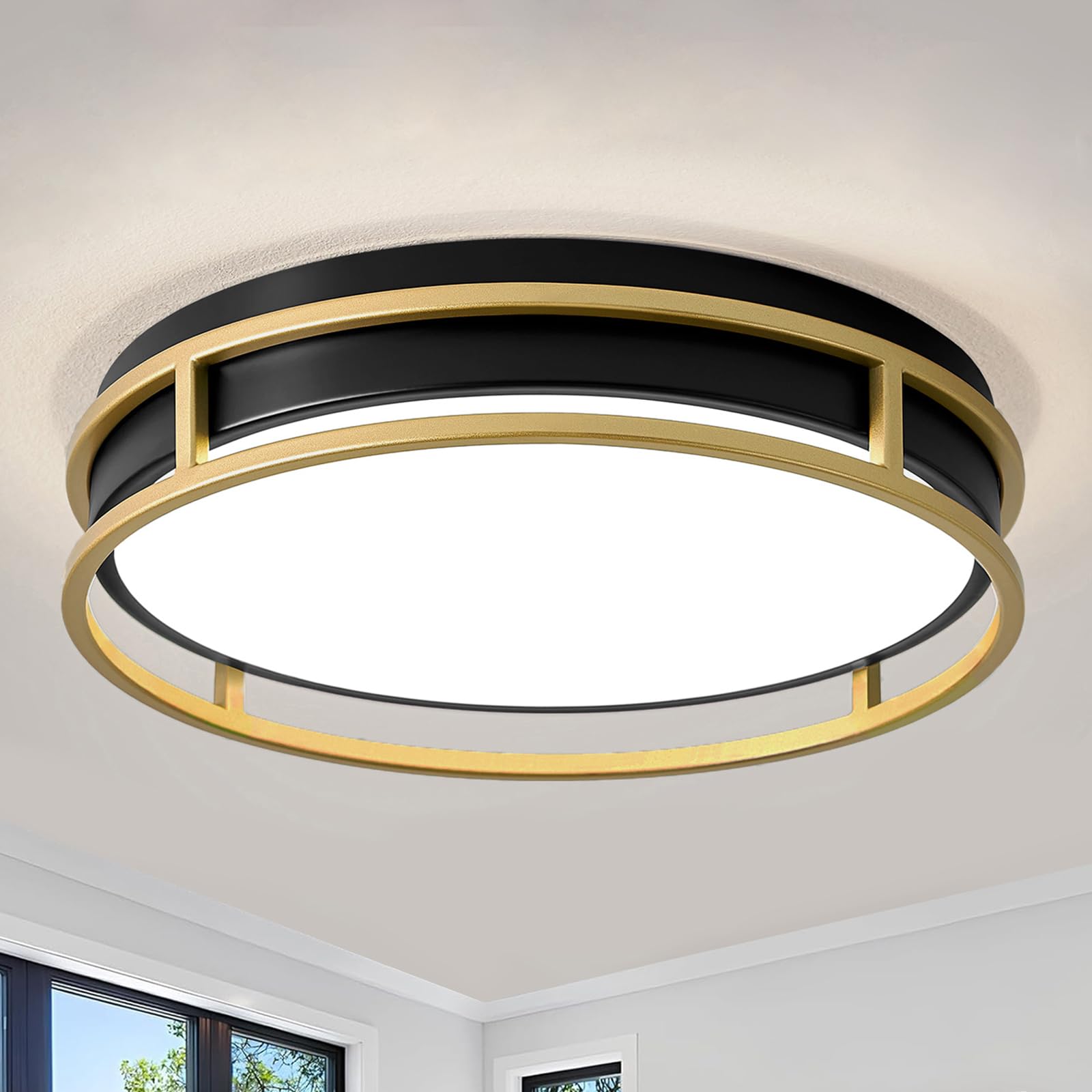 Photo 1 of Pevfah Modern Flush Mount Ceiling Light, 5CCT 2700 K-6000 K Dimmable Black and Gold Ceiling Lighting Fixture, Minimalist Round LED Ceiling Lamp for Bedroom, Kitchen, Hallway, Laundry Room-12.6 Inch
