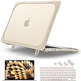 Batianda Heavy Duty Case for MacBook Air 15 inch 2025 M4 2024 2023 Release Model A3241/A3114/A2941, Ergonomic Foldable Kickstand (Holds 22lbs) Matte Translucent Shockproof Cover with Spare Parts,Khaki