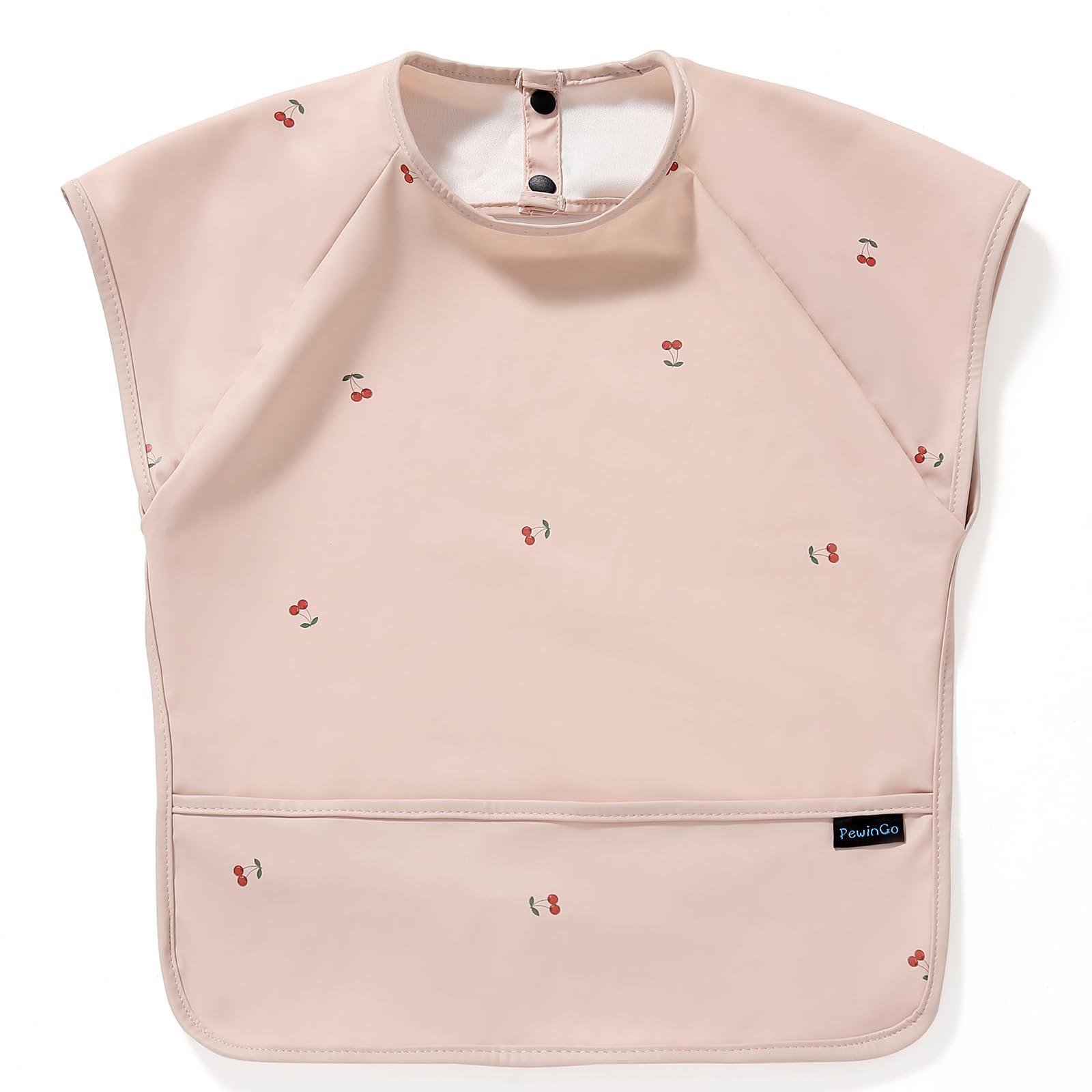 PewinGo Weaning Bib with Short Sleeves & BLW, Soft and Skin-Friendly Material, Coverall Bibs for Baby Feeding, Waterproof and Easy to Clean & Machine Washable, for Baby Infant Toddlers (Pink)