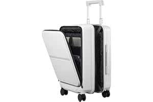 Hanke 20 Inch Carry On Luggage Airline Approved Hard Shell Suitcases with Wheels & Front Pocket TSA Luggage Lighiweight Carry On Suitcase for Travel Rolling Luggage(Grayish white)