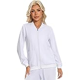 Scrub Jackets for Woman, Zip Front Nurse Jacket, 4-Way Stretch Fabric with Four Pockets