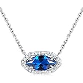 CYW Original Design Moissanite Necklace for Women, Marquise Stone: 5A Cubic Zirconia/Shell/Natural Turqoise, Solid 925 Sterling Silver, 16"/18"/20" Adjustable, Birthday Anniversary Valentines Gift