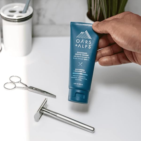 OARS + ALPS SOOTHING MEN’S SHAVING CREAM, DERMATOLOGIST TESTED AND INFUSED WITH ALOE AND COCONUT OIL, FRESH OCEAN SPLASH SCENT, TSA FRIENDLY, 3.4 OZ, 1 PACK