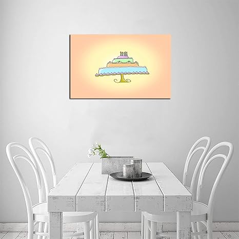 Amazon 印刷者 アートフレーム モダン 30 cm お誕生日おめでとうケーキ インテリア絵画 インテリア装飾 壁飾り木枠セットお洒落 アートフレーム ポスター オンライン通販