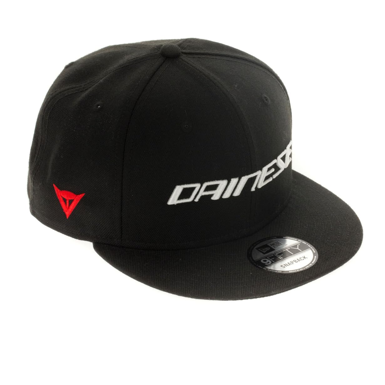 Dainese - 9Fifty Wool Snapback Cap, Dainese Men's Baseball Hat with Flat Visor, Summer Motorbike Cap with Embossed Dainese Logo, Adjustable Rear Closure, Black