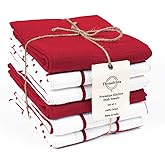 Threadvista 100% Cotton Waffle Kitchen Towels Assorted Set of 6 - Soft Absorbent Durable Reusable - Perfect for Drying Cleaning Everyday Kitchen Use - Quick Drying Dish Towels 16x26 Inch Red White