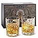 REGAL TRUNK & CO. - Elegant Whiskey Gift Box Glass Set. Old Fashion Whiskey Glasses Set for Whisky/Bourbon/Scotch/Rum - Square Engraved